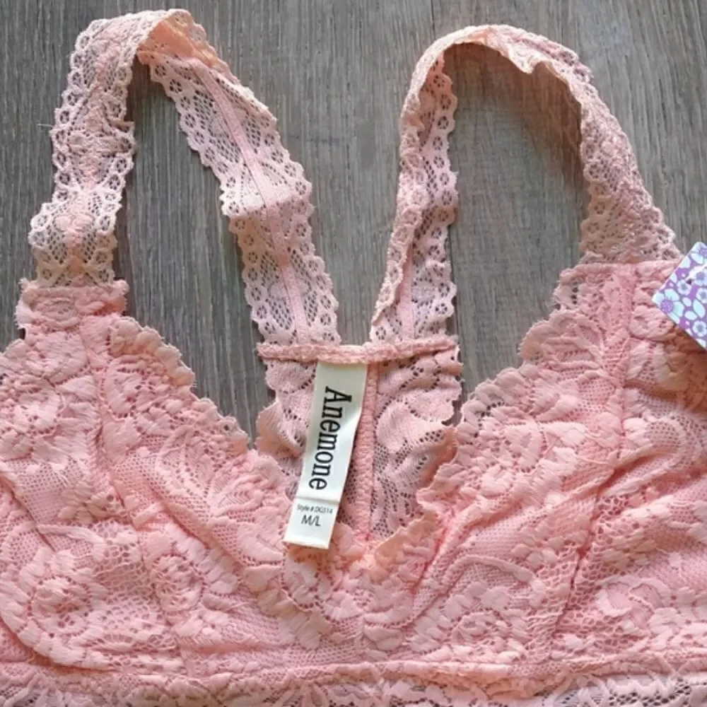 Lace Racer Back Bralette Peach Pink S/M